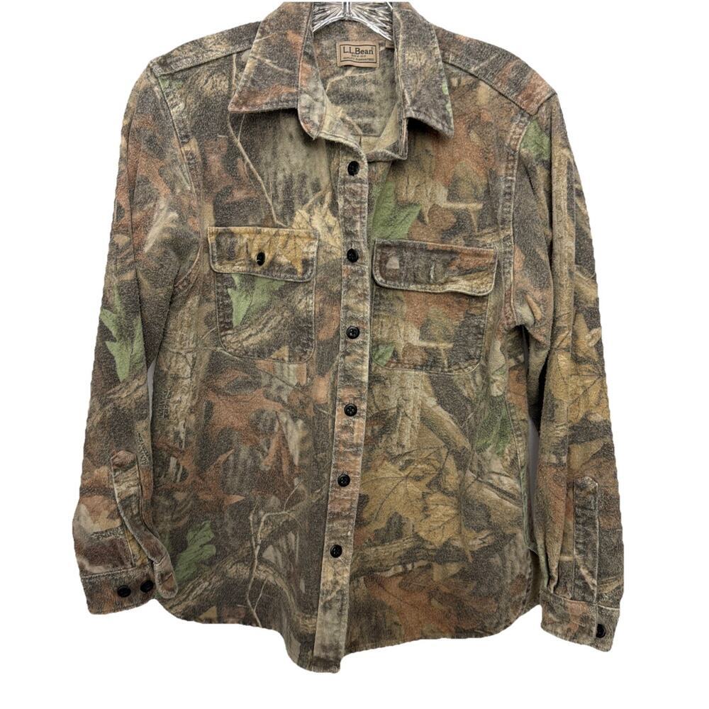 Vintage 90s LL Bean Camo Outdoors Button Up Chore Shirt Women’s Medium